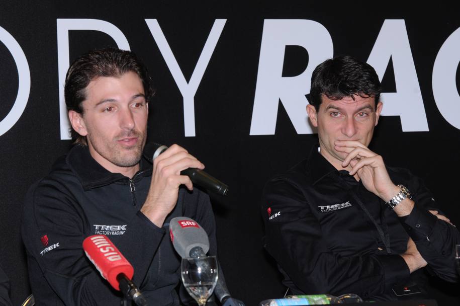 Fabian Cancellara e il team manager Luca Guercilena. Bettini